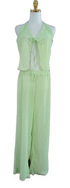 2-Piece Halter Top Pant Set Wide Leg Gauzy Women's LARGE Loose Textured Fabric